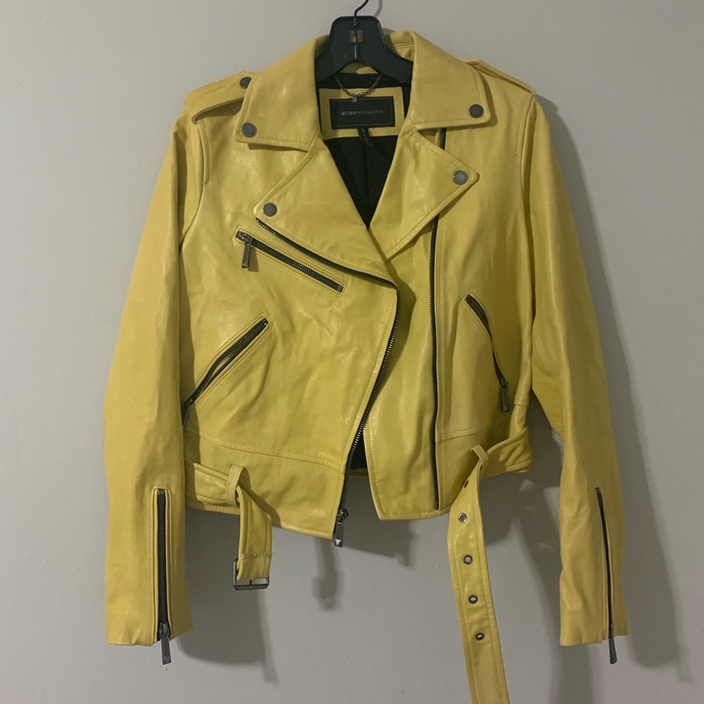 Yellow Crop Leather Jacket